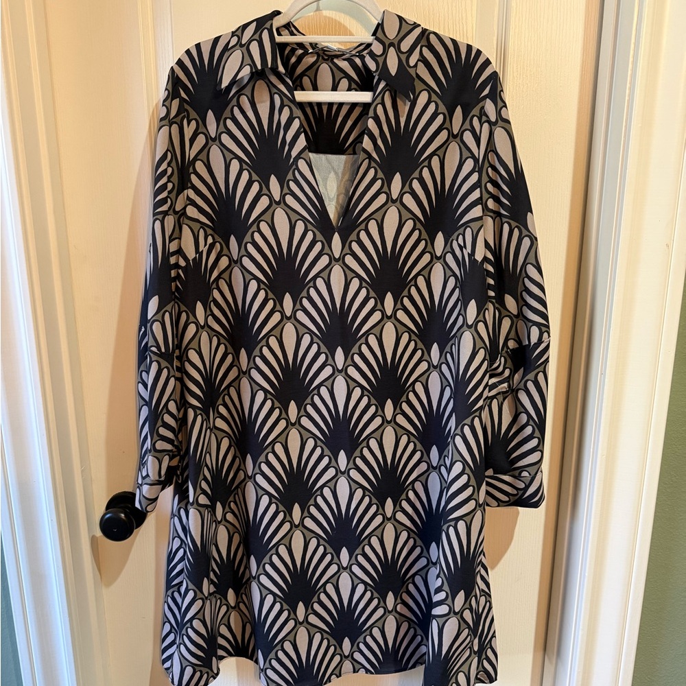 Preston & York Black and Cream Abstract Dress